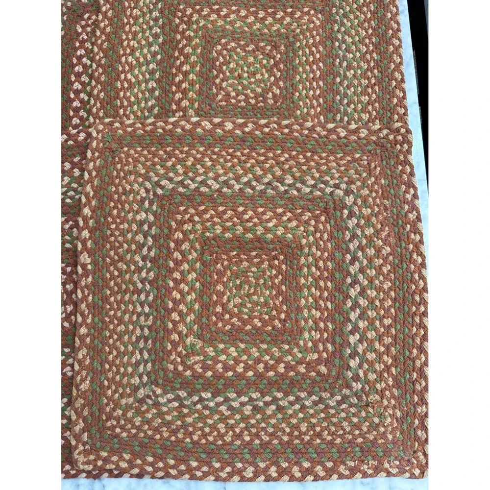 Braided Square Placemats Rust Green Tan Farmhouse Rustic Woven Mats Set of 5